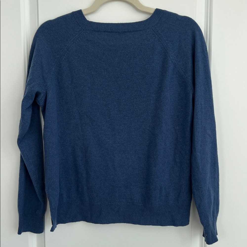 Theory 100% Cashmere Blue Crewneck Sweater Size M Side Slit Luxury Knit - Picture 6 of 6